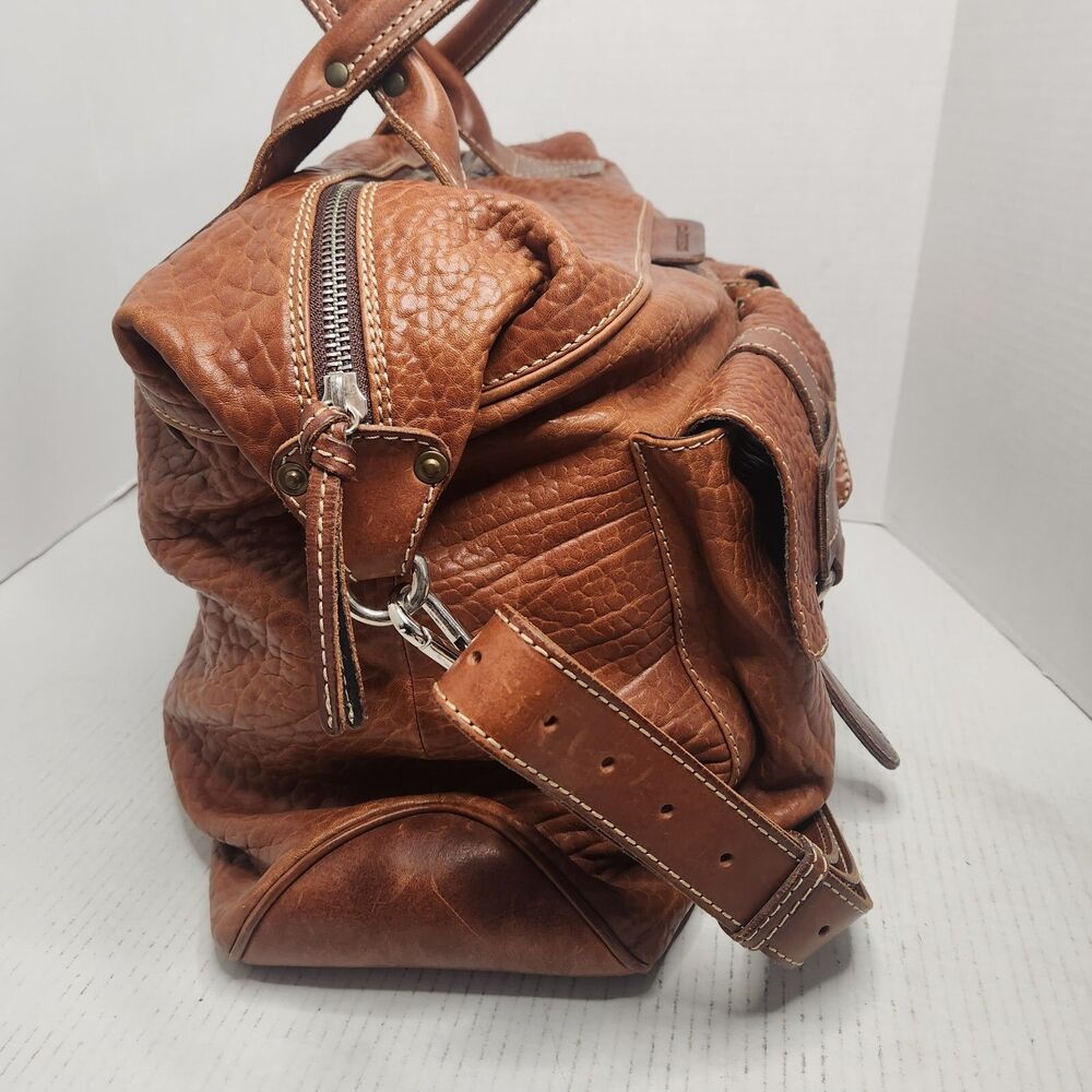 Borlino Milano Buffalo Leather Duffle Bag Weekender w Strap OOAK MTO Italy Terra - Picture 11 of 16